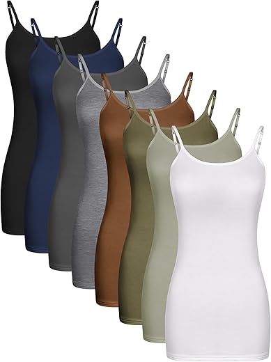 Geyoga 8 Pack Long Tank Tops For Women, Long Camisoles Workout Tops Adjustable Spaghetti Strap Women'S Camis Undershirts