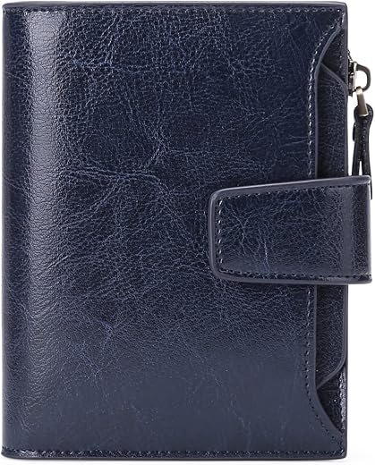 Goiacii Small Women Wallet Genuine Leather Rfid Blocking Bifold Zipper Pocket Card Holder With Id Window