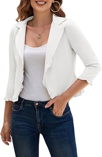 Grace Karin Women Business Casual Cropped Blazer Jacket Open Front Cotton Cardigan