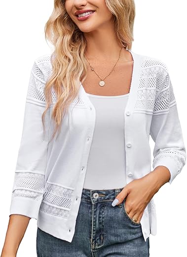 Grace Karin Women'S 2024 Cropped Cardigan 3/4 Sleeve Lightweight Crochet Shrug Hollowed-Out Knit Sweater Tops