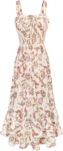 Grace Karin Women'S 2024 Summer Floral Boho Dress Square Neck Strapped Swing A Line Beach Long Maxi Dress