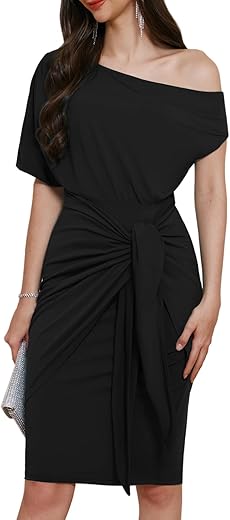 Grace Karin Women'S One Shoulder Cocktail Dress 2024 Elegant Ruched Belted Wedding Guest Formal Bodycon Dress