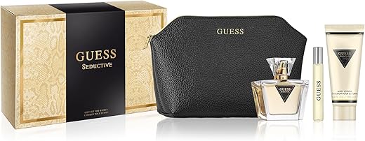 Guess Seductive Women/Femme Eau De Toilette 4 Piece Gift Set - Perfume Spray 2.5 Fl. Oz. Travel Spray 0.5 Fl. Oz., Body Lotion 3.4 Fl. Oz., &Amp; Pouch