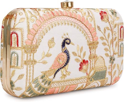 Hand Crafted Designer Box Clutch For Women, Zari Embroidery Clutch For Women/Hand Clutch For Women