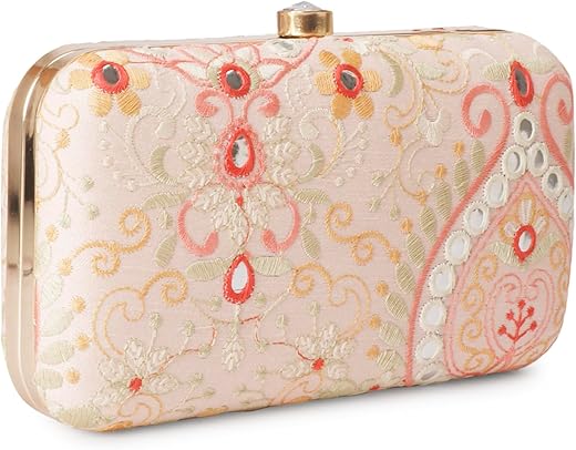 Hand Crafted Designer Box Clutch For Women, Zari Embroidery Clutch For Women/Hand Clutch For Women