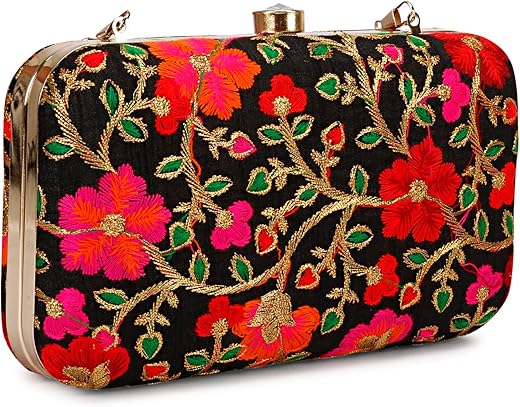 Hand Crafted Designer Box Clutch For Women, Zari Embroidery Clutch For Women/Hand Clutch For Women