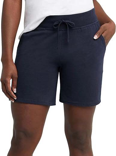 Hanes Women'S Jersey Pocket Shorts, Drawstring Cotton Jersey Shorts, 7&Quot; Inseam