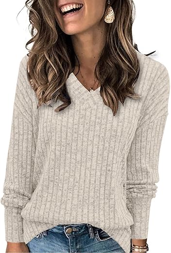 Heymiss Womens Sweatshirts V Neck Long Sleeve Shirts Loose Casual Fall Fashion Sweaters S-2Xl