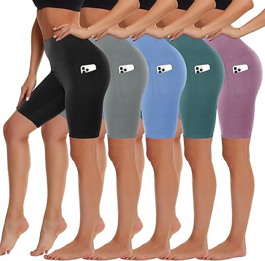 Highdays 5 Pack High Waist Biker Shorts For Women - 8&Quot; Soft Spandex Workout Yoga Running Athletic Shorts