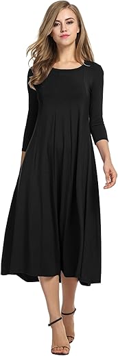 Hotouch Women'S 3/4 Sleeve A-Line And Flare Midi Long Dress