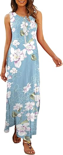 Hount Women'S Casual Summer Sleeveless Dress Loose Split Maxi Dresses With Pockets