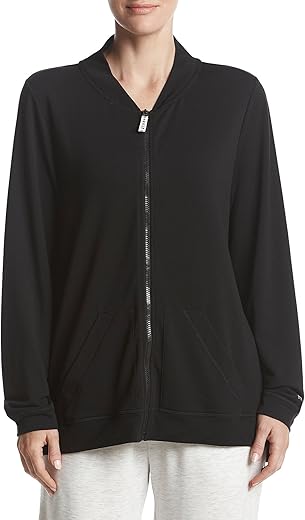 Hue Women'S Solid French Terry Long Sleeve Zip Front Lounge Jacket