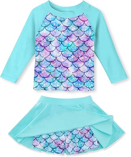 Idgreatim Girls Two Piece Swimsuit Long Sleeve Rash Guard Sets Upf+ 50 Beach Bathing Suit 3-10 Years