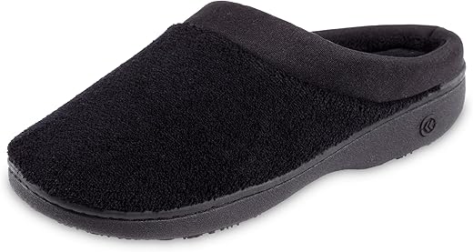 Isotoner Women'S Terry And Satin Slip On Cushioned Slipper With Memory Foam For Indoor/Outdoor Comfort Flat Sandals