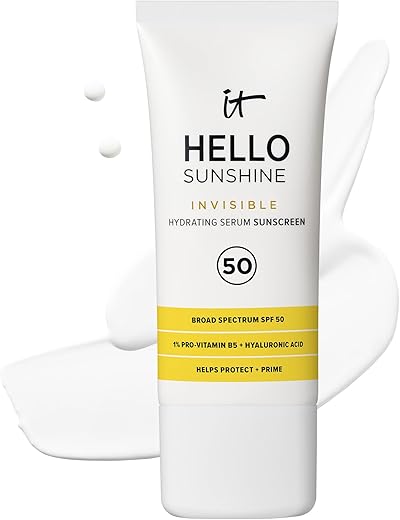 It Cosmetics Hello Sunshine Invisible Sunscreen For Face Spf 50 - Sunscreen, Hydrating Serum &Amp; Makeup Primer - 1% Pro-Vitamin B5 &Amp; Hyaluronic Acid - Hsa/Fsa Eligible - No White Cast - 1.69 Fl Oz