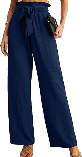 Iwollence Women'S Wide Leg Pants With Pockets High Waist Adjustable Knot Loose Casual Trousers Business Work Casual Pants