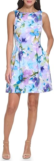 Jessica Howard Women'S Petite Printed Scuba Fit &Amp; Flare Casual Dress