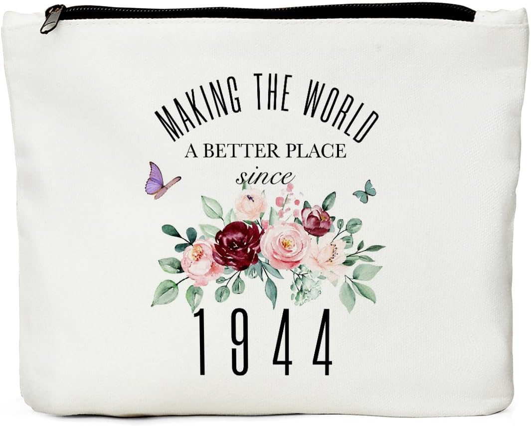 Jiuweihu 80Th Birthday Gifts For Women, 80Th Birthday Decorations Present, 80 Year Old Birthday Gift Ideas For Sisters, Friend, Coworker, Grandma, Mom, Boss Since 1944 Makeup Bag