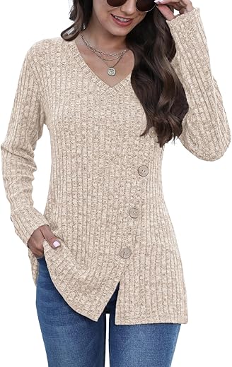 Jomedesign Womens Sweaters Long Sleeve Shirts V Neck Sweatshirt Loose Casual Tunic Tops