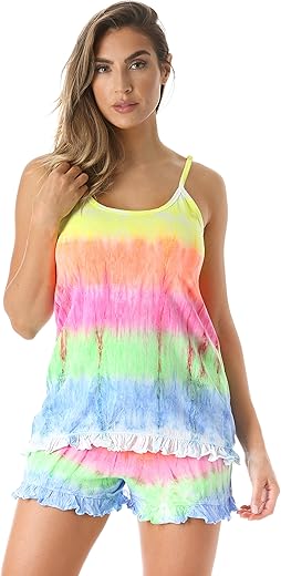 Just Love Tie Dye Pajama Short Set With Ruffle Detail