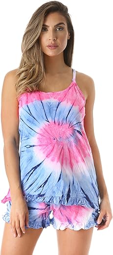 Just Love Tie Dye Pajama Short Set With Ruffle Detail