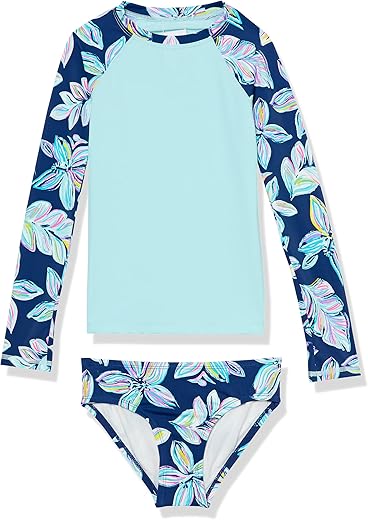 Kanu Surf Girls Long Sleeve Rashguard Upf 50 Two Piece Swim Set