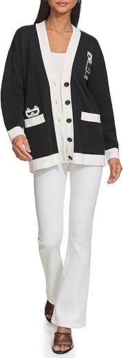 Karl Lagerfeld Paris Women'S Varsity Logo Cardigan With Patches