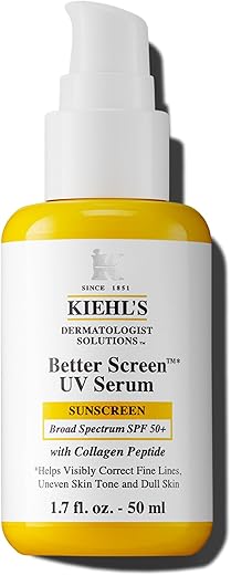 Kiehl'S Better Screen Uv Serum Spf 50+, Invisible Facial Sunscreen With Collagen Peptide, Uv Filters To Shield Uva &Amp; Uvb, Helps Correct Visible Signs Of Aging, Boosts Skin Radiance