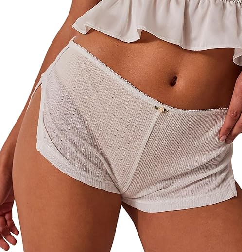 Kmbangi Y2K Sexy Micro Shorts For Women Low Waist Side Slit Boy Shorts Slim Pajamas Shorts Lounge Pj Bottoms Cute Sleepwear