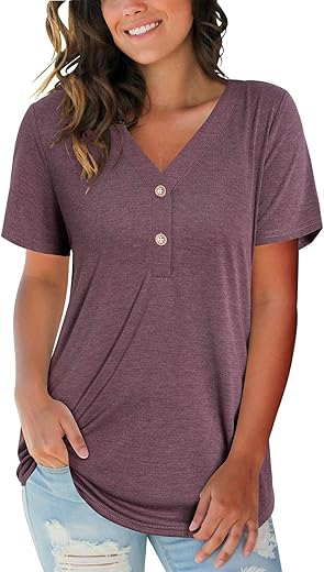 Laishen Women'S V Neck Summer Tops Casual Henley Button Down T Shirts Tunic 2024