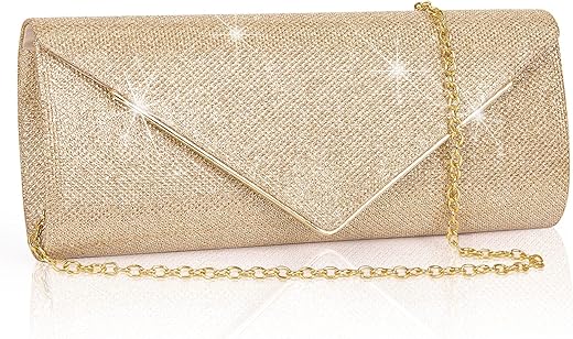 Larcenciel Clutch Purses For Women, Sparkling Envelope Evening Bag With Detachable Chain