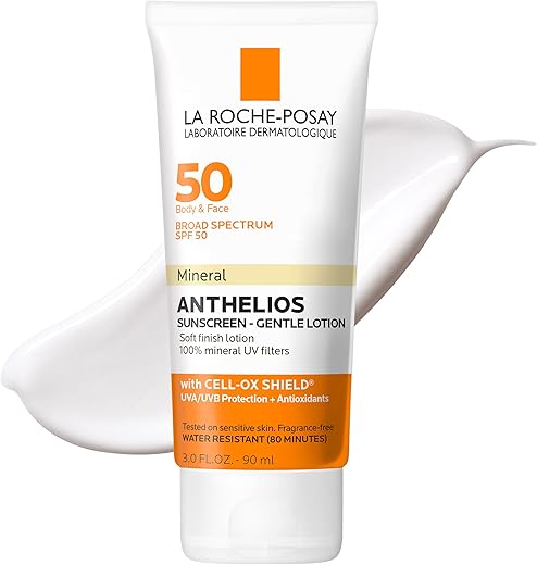 La Roche-Posay Anthelios Mineral Sunscreen Spf 50 Gentle Lotion | Broad Spectrum Spf + Antioxidants | Face &Amp; Body Sunscreen | Titanium Dioxide &Amp; Zinc Oxide Sunscreen | Oxybenzone Free | Oil Free