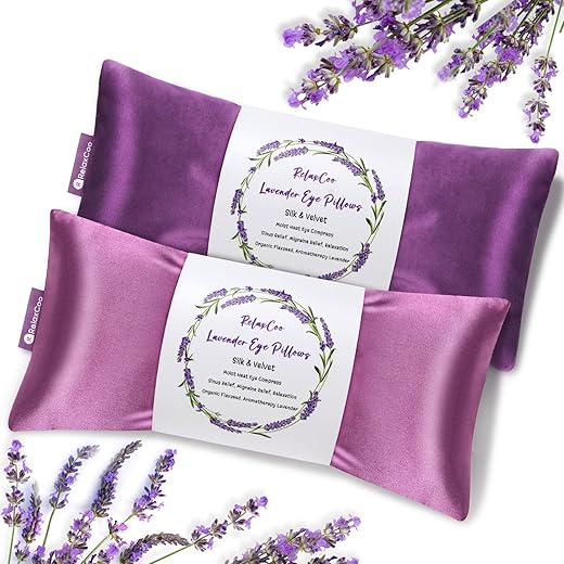 Lavender Eye Pillow For Relaxation, Yoga, Sleeping, Weighted Eye Mask Heated For Headache, Sinus, Dry Eyes Relief, Moist Heat Eye Compress, Meditation Accessories With Aromatherapy, Pack Of 2