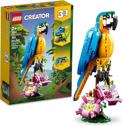 Lego Creator 3 In 1 Exotic Parrot Building Toy Set, Transforms To 3 Different Animal Figures - From Colorful Parrot, To Swimming Fish, To Cute Frog, Creative Toys For Kids Ages 7 And Up, 31136