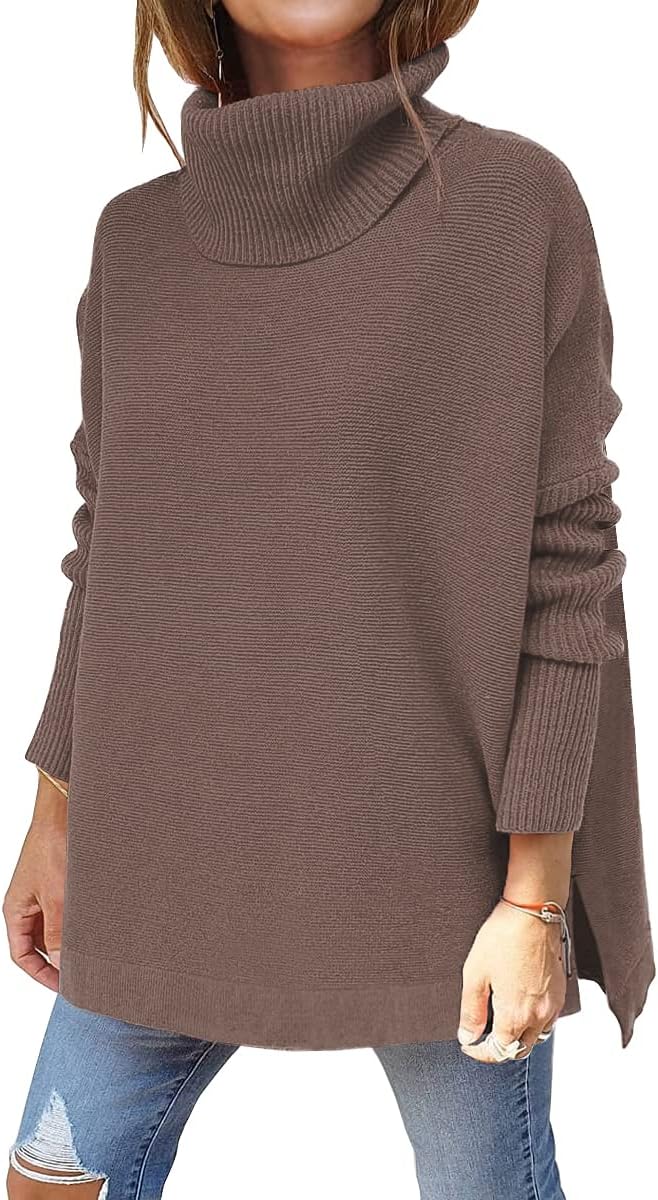 Lillusory Women'S Turtleneck Oversized Sweaters 2024 Fall Long Batwing Sleeve Spilt Hem Tunic Pullover Sweater Knit Tops