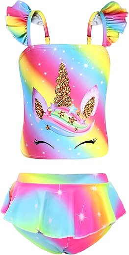 Little Girls Two Pieces Bikinis Unicorn Swimsuit Mermaid Tankini Bathing Suit