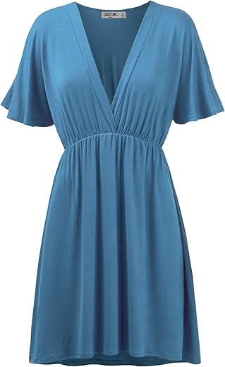 Lock And Love Womens Short Sleeve Kimono Style Deep V Neck Casual Summer Dress S-3Xl Plus Size