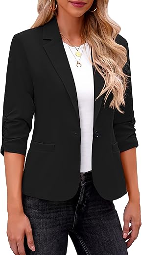 Lookbookstore Blazers For Women Suit Jackets Dressy 3/4 Sleeve Blazer Business Casual Outfits For Work