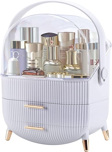 Makeup Organizer For Vanity, Make Up Organizers And Storage, Cosmetics Skincare Organizers With Lid And Drawers, Cosmetic Display Cases For Countertop, Bathroom, Dresser, Ideal Gifts For Women(White)