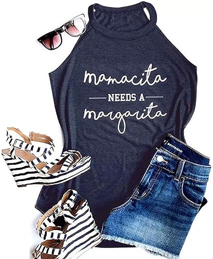 Mamacita Needs A Margarita Women Funny Shirts Workout Tops Graphic Beach Holiday Outfit Tees