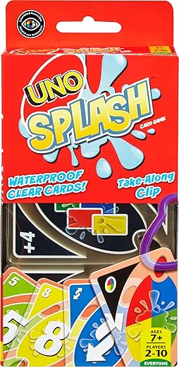 Mattel Games ​Uno Splash Card Game For Outdoor Camping, Travel And Family Night With Water-Resistent Plastic Cards