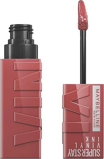 Maybelline Super Stay Vinyl Ink Longwear No-Budge Liquid Lipcolor Makeup, Highly Pigmented Color And Instant Shine, Cheeky, Rose Nude Lipstick, 0.14 Fl Oz, 1 Count