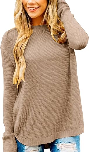 Merokeety Women'S 2024 Fall Long Sleeve Oversized Crew Neck Solid Color Knit Pullover Sweater Tops