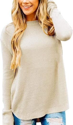 Merokeety Women'S 2024 Fall Long Sleeve Oversized Crew Neck Solid Color Knit Pullover Sweater Tops