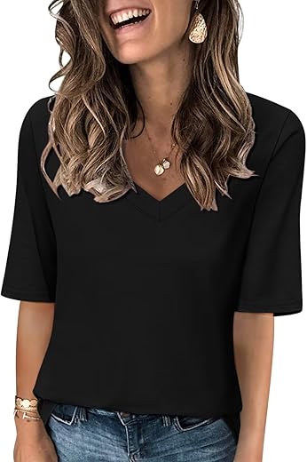 Minetom Women'S V Neck T Shirts Casual Half Sleeve Tops Basic Summer Tees