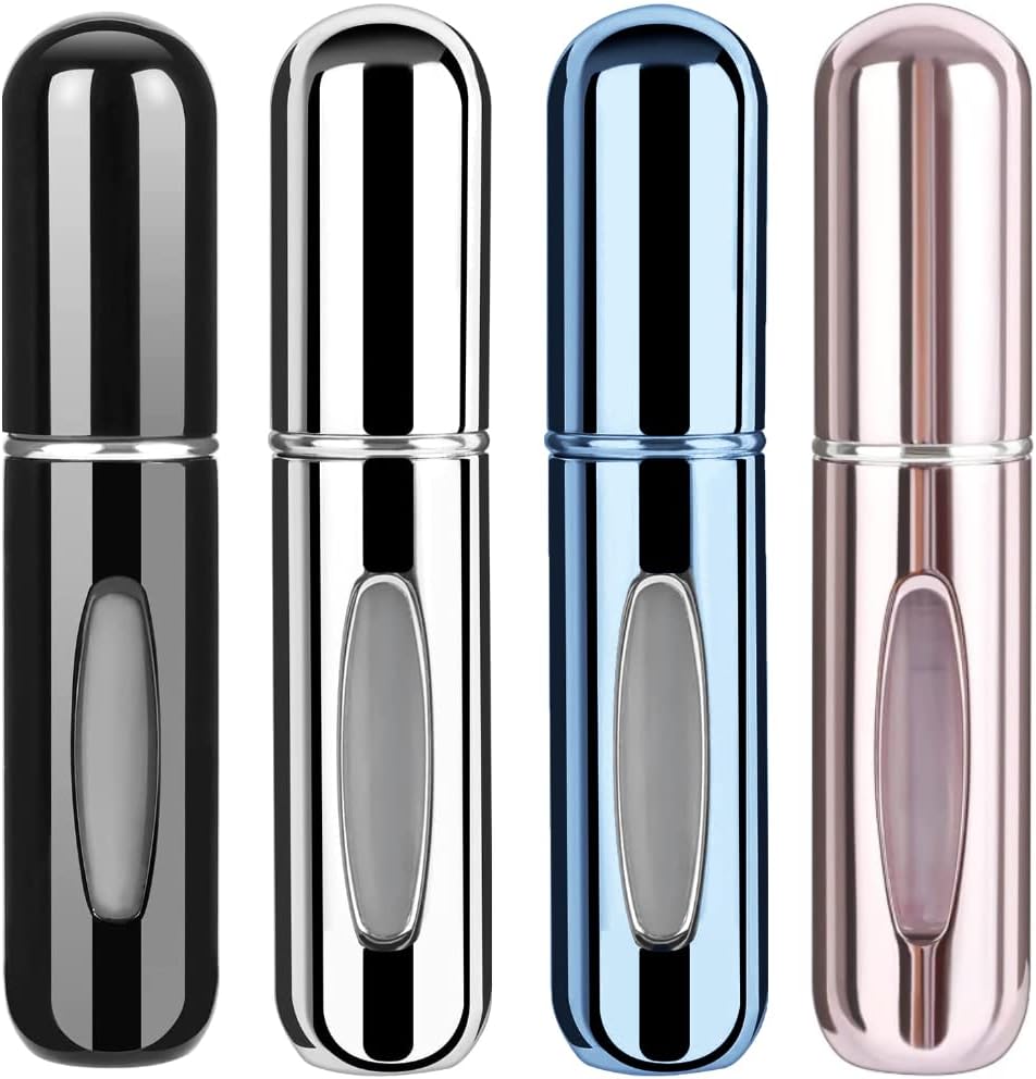 Mini Refillable Perfume Atomizer Bottles: Portable Travel - Size Spray Sprayers For Cologne Perfumes - 4 Empty 5Ml Bottles For Easy Refill