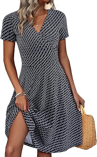 Msbasic Summer Dresses For Women 2024 Short Sleeve V Neck Wrap Dress Casual Midi Sundresses