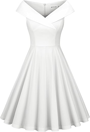 Muxxn Women'S 1950S Retro Vintage Sleeveless V Neck Midi Cocktail Swing Dress