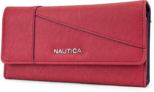 Nautica Money Manager Rfid Slim And Small Wallet For Women - Credit Card Holder With Coin Purse And Zipper Wallet, Women'S Clutch Organizer In Fuego Red (Buff)