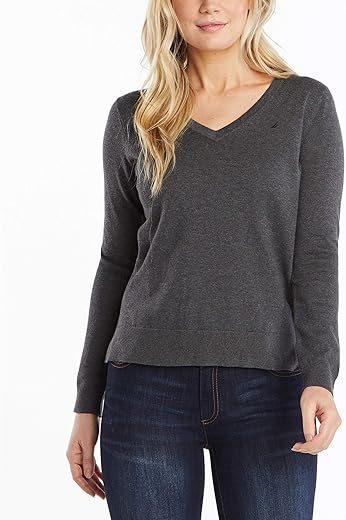 Nautica Women'S Effortless J-Class Long Sleeve 100% Cotton V-Neck Sweater